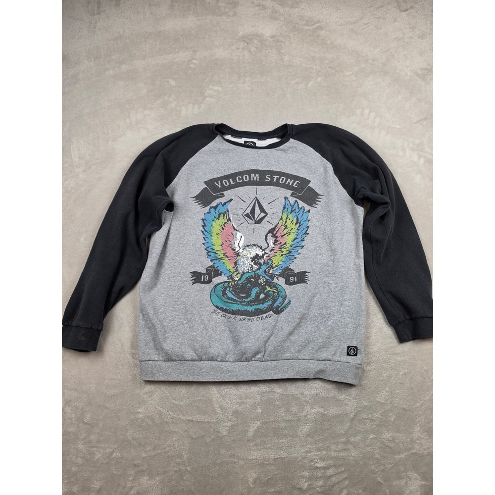 Volcom‎ Sweatshirt Mens L Raglan Eagle Snake Graphic Skate Fits Boxy Short